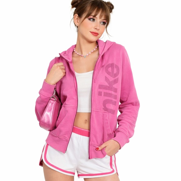 Nike Tops - Nike Dri-FIT Pink Zip Up Hoodie Jacket Womens Large Sporty Y2K Activewear